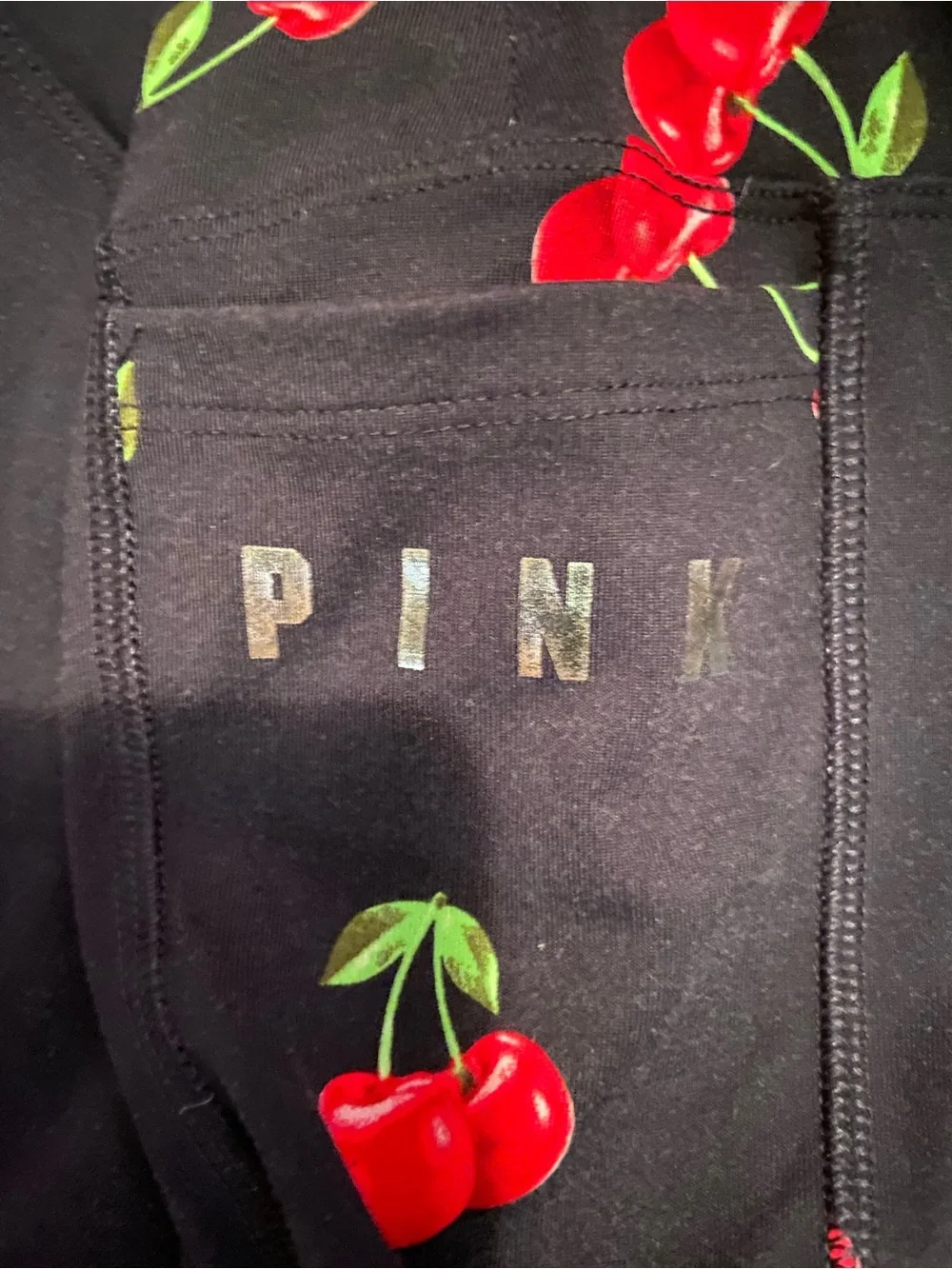 PINK Victoria's Secret Black Cherry-Print Leggings & Bralette Set